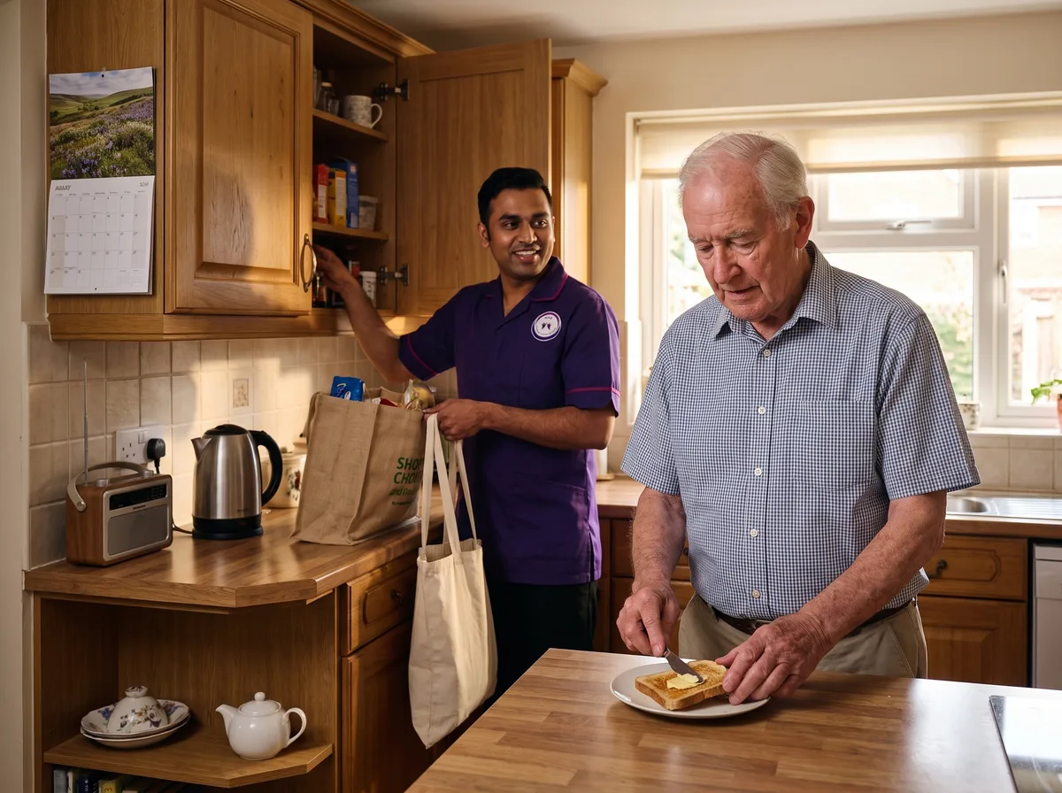 Older man preparing his own breakfast with Murray Healthcare support at home in Leicester